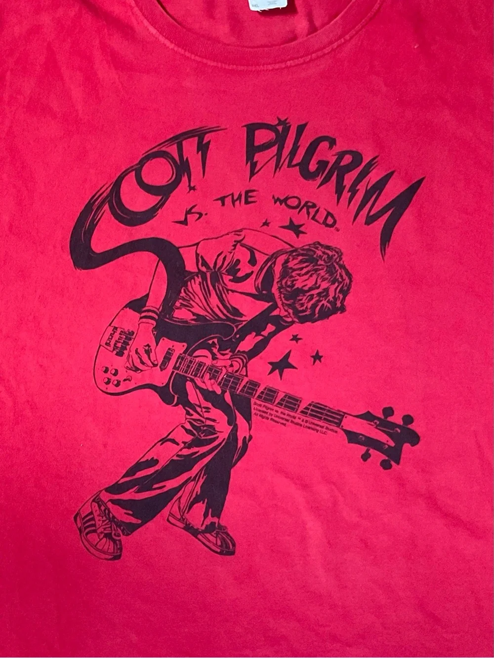 Scott Pilgrim Vs The World Bass Guitar Movie Promo Graphic Tee Red 3XL Indie Y2K